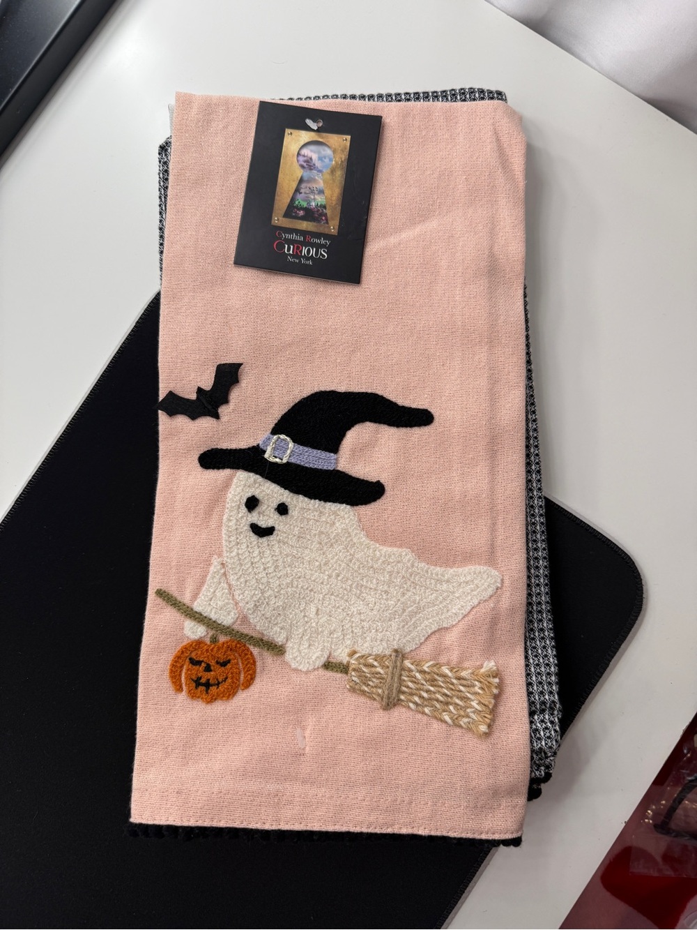 Cynthia Rowley Curious Halloween Ghost Kitchen Towels Set of 3 Pink Black NWT